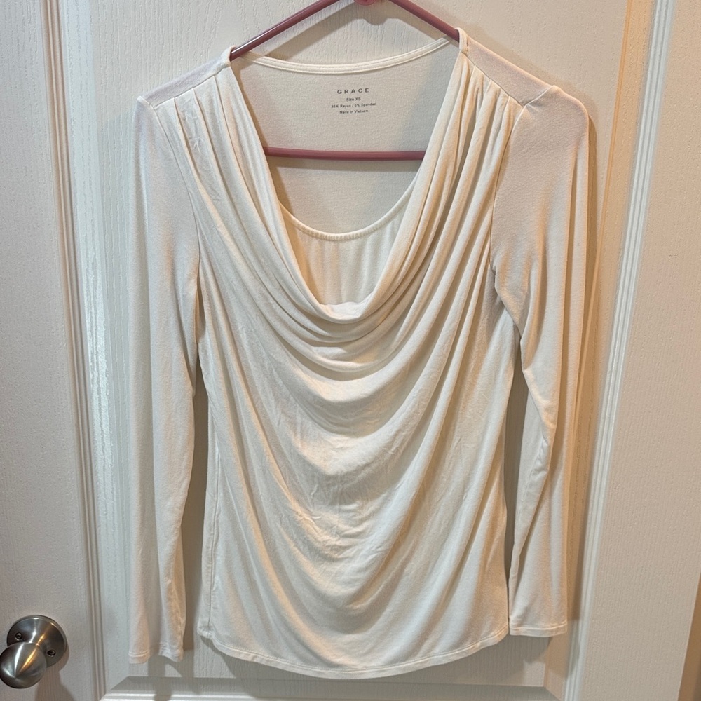 Grace Cream Draped Long Sleeve Blouse